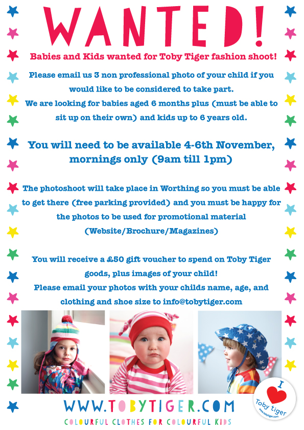 We are looking for lovely little models for our new photoshoot, happening on the mornings of 4th, 5th & 6th November!